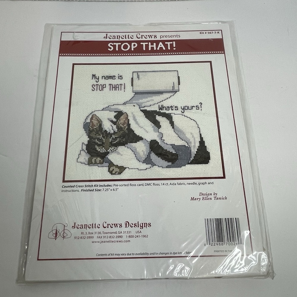 Cat Pattern Jeanette Crews Designs "My Name Is STOP THAT!"Cross Stitch Kit New